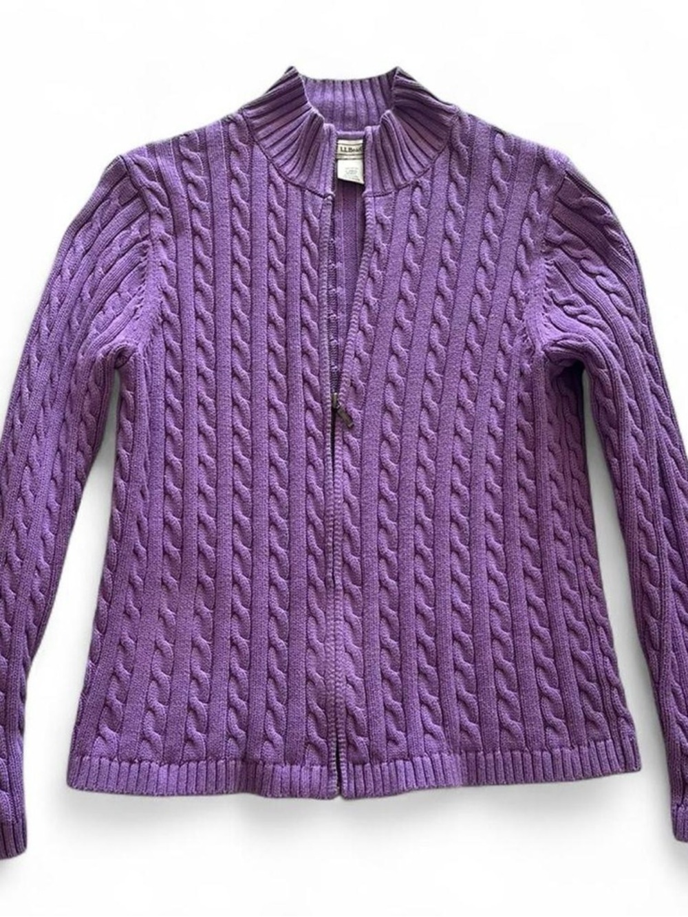 L.L. Bean Lilac Cable-Knit Full-Zip Sweater